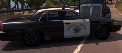 Separate California and Nevada Highway Patrol cars