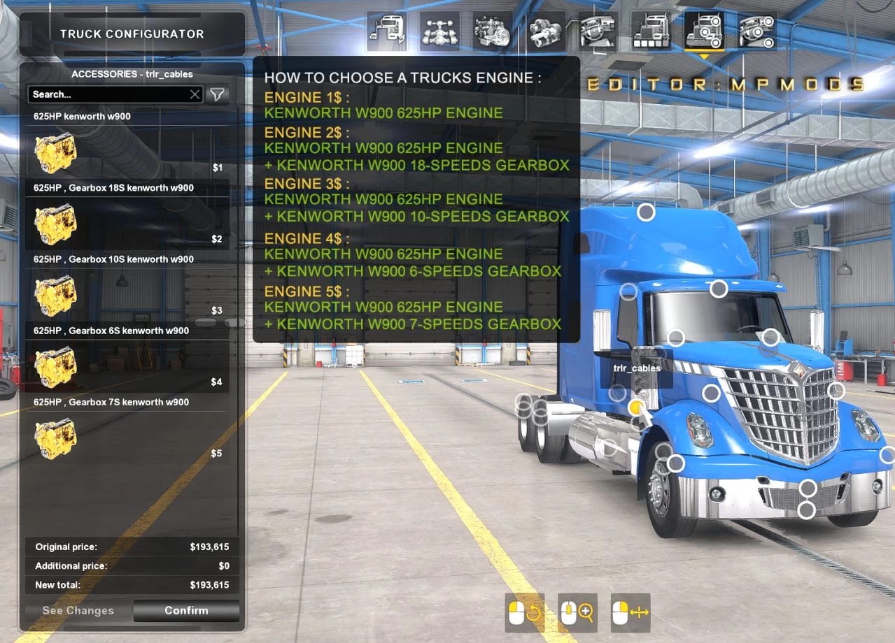 Kenworth W900 625HP Engine And Gearbox For All Trucks v1.3
