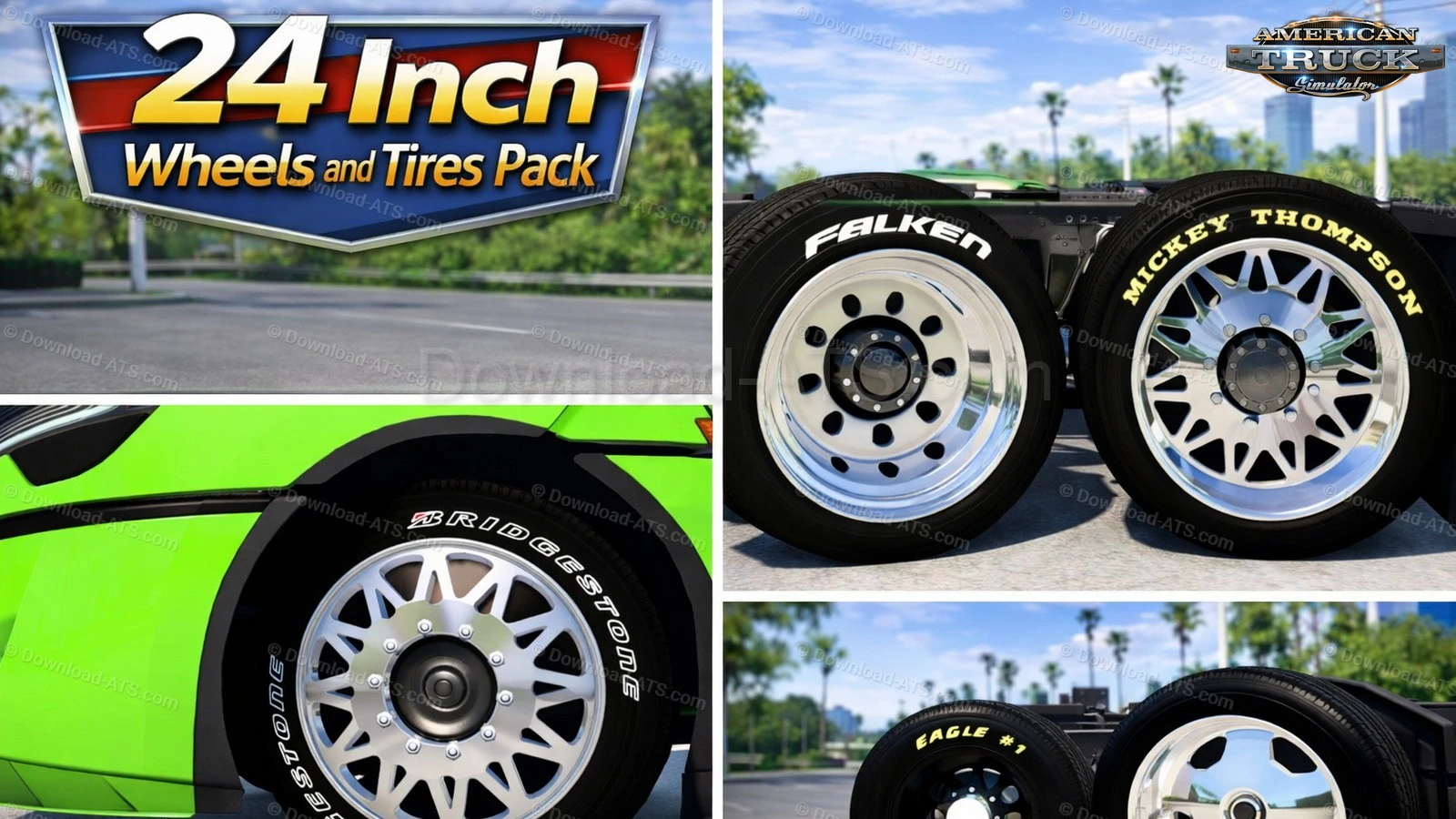 24 Inch Wheels and Tires Pack v1.8 (1.57.x) for ATS | ratr0