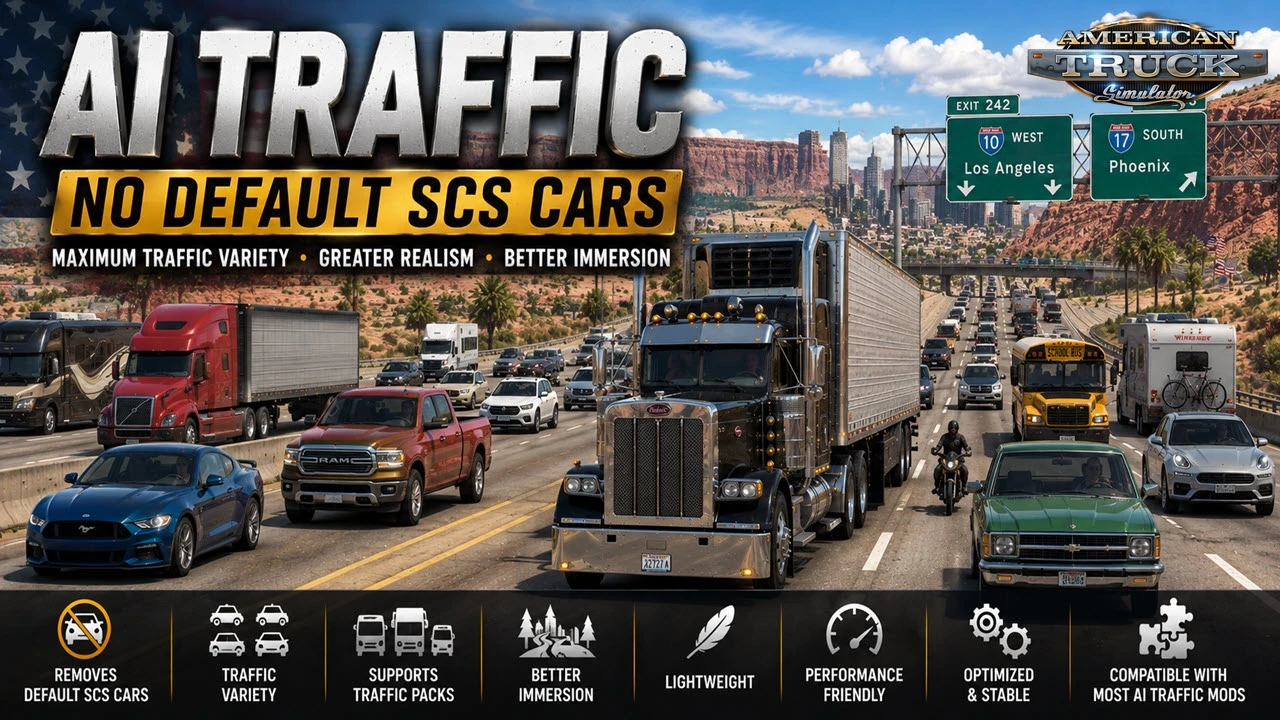 AI Traffic No Default SCS Cars, Trucks, Buses v1.3 (1.61.x)
